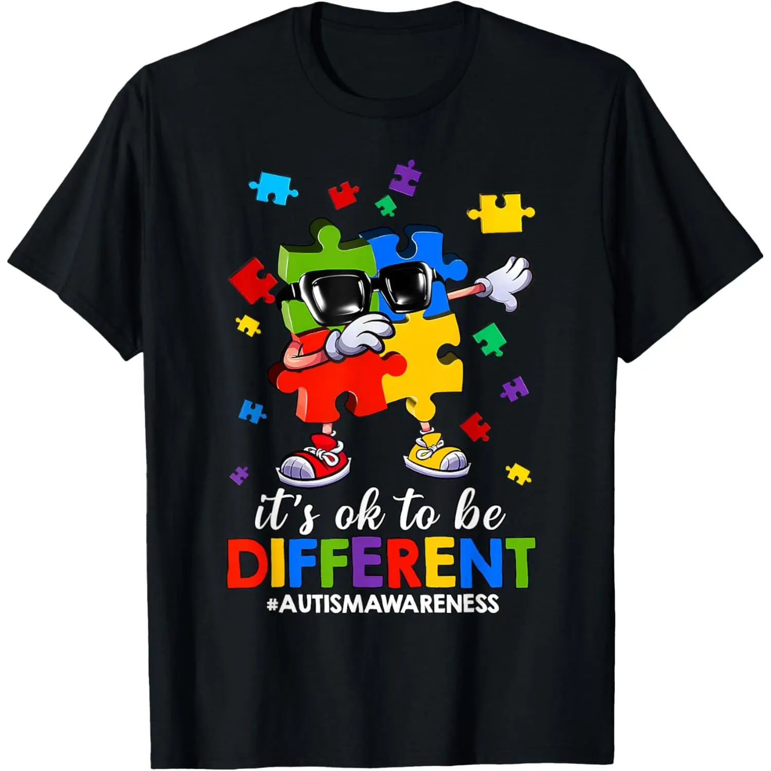 Kids' Casual Graphic Tee - 100% Cotton Knit Sports Top, Autism Awareness Dabbing Puzzle Print, Regular Fit, Machine Washable
