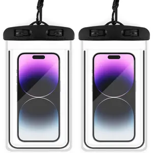 Phone Pouch, 2 Pack Black Water Proof Cell Phone Case, Phone Wet Dry Bag Holder Beach Vacation Waterpark Underwater Cruise Essentials Accessories  Haves Packing List Stuff for Men Women