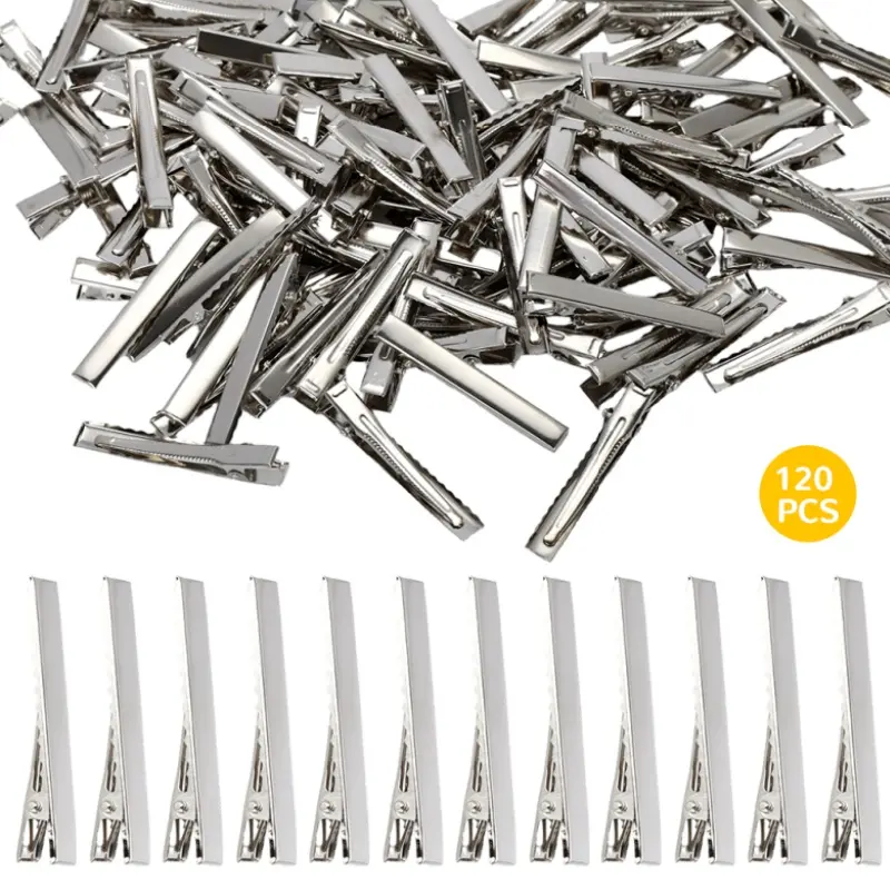 120Pcs 2.17 inch Alligator Hair Clips Bulk Silver Single Prong Clips For Bows Making Hair Pins For Sectioning Hair Styling And Sectioning Hairdressing DIY Crafts