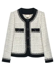 Elegant Korean Style Short Coat for Women, High-End Small Fragrance Design, Versatile Tweed Jacket, Fashionable Outerwear 25130