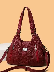 New PU Leather Quilted Shoulder Crossbody Bag, Large Capacity Tot Bag, Adjustable Strap, Vintage Style, Multi-Pocket, Durable, All Seasons, Fashionable Unique Bags