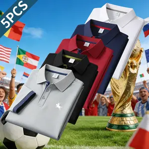 Men’s Summer Polo Shirt 5-Pack, Turn-Down Collar Short Sleeve, Comfortable and Breathable for Sports and Outdoor Activities