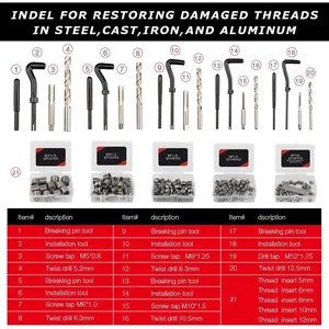 338Pc Thread Repair Kit, Drill Repair Kit 5/16" 3/8" 7/16" 1/2" M5 M6 M8 M10 M12 Kit with Thread Gauge