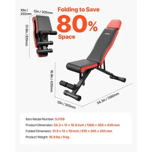 VEVOR Weight Bench, 660lbs Adjustable Weight Bench Press for Full Body Workout, Exercise Sit up Bench for Home Gym Strength Training, Flat Bench with Extended Head/Neck Protection Quick Folding
