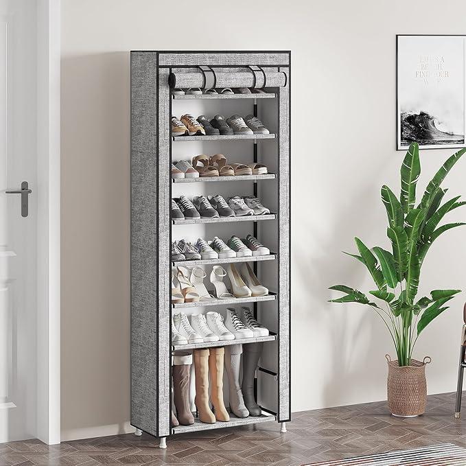Non-Woven Shoe Rack Multi-Tier Steel Pipe Assembled Shoe Cabinet 12mm Calibre Steel Pipe with Dust Cover Multi-Purpose Organiser Display Shelf for Utility Room Storage Entryway Solution