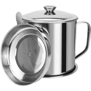 Bacon  Container,Kitchen Oil Container Can with Strainer and Anti-slip coaster tray for Store Meat Frying Oil and Cooking  Storage