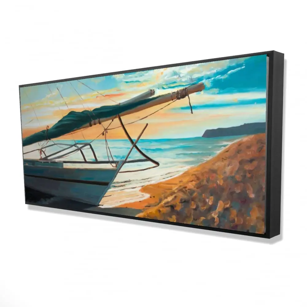 360 Stand Framed Wall Art, 24x48 in. Exotic Beach Scene with Ocean Waves Artwork, Coastal Vibe Home Wall Decor, Bedroom Room Decoration Posters & Prints