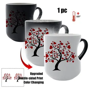 Thermosensitive Ceramic Mug, Heart-Shaped Handle, 11 Oz/330ML, Color-Changing Coffee Cup, Reusable & Non-Slip, Perfect Gift, Drinkware