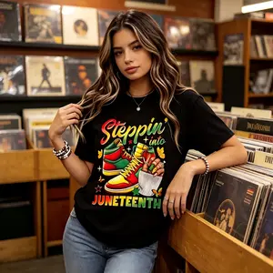 "Steppin' Into Juneteenth" Tee | Colorful Sneaker Design, 100% Cotton#BlackPride #SteppinIntoJuneteenth #JuneteenthVibes #BlackLiberation #CottonComfortTee