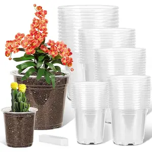 60 Pack 3.5/4/5/6/7 Inch Clear  Pots with Drainage Hole,Variety Sizes Seed Starting Pots Transparent Plastic  Pots for  Transparency with 50  Labels