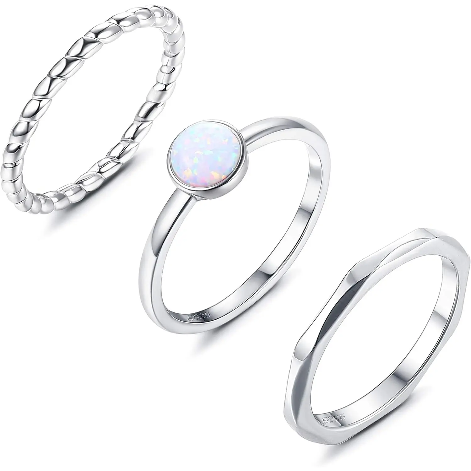 MILACOLATO  Stackable Rings Set for Women Men Opal Hammered Twisted Thumb Rings High Polished Pinky Knuckle Finger Rings Wedding Band Rings Comfort Fit Size 5 to 9, Stacking Rings