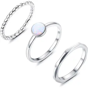 MILACOLATO  Stackable Rings Set for Women Men Opal Hammered Twisted Thumb Rings High Polished Pinky Knuckle Finger Rings Wedding Band Rings Comfort Fit Size 5 to 9, Stacking Rings