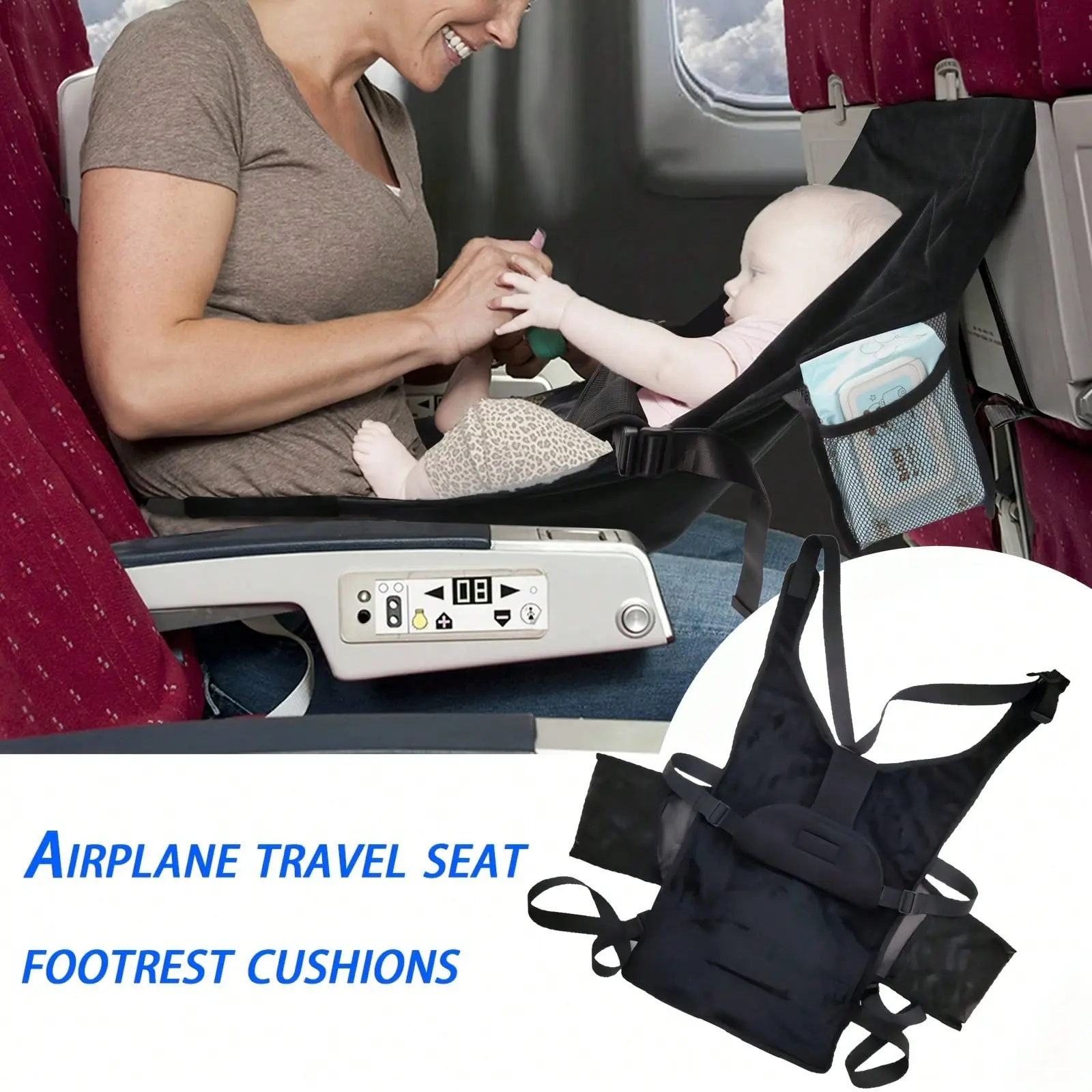 Adjustable Backrest Travel Seat Extender, Travel Booster Seat, Portable Infant Flight Bed, Suitable for Airplane, Train, Car Travel, Comfortable and Convenient