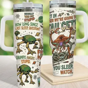 Amaze Amaze Amaze Tumbler 20oz 40oz, Retro Sci-Fi Alien Inspired Travel Mug, Funny Space Quote Cup, Book Lover Gift, Stainless Steel Tumbler With Handle & Straw