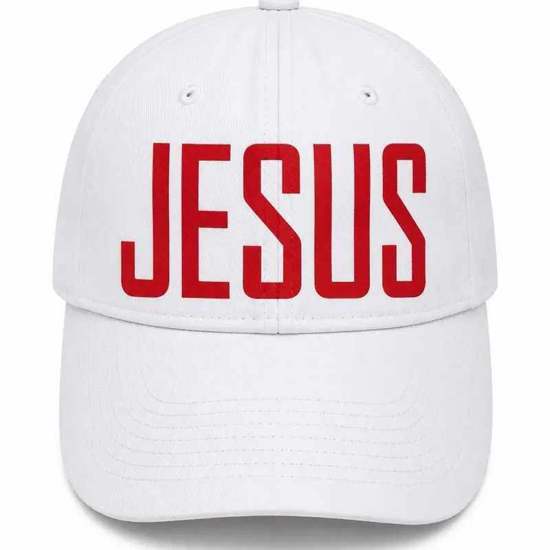 Unisex Christian Jesus Cotton Dad Hat - White, Adjustable Clothes Accessory with Bold Red JESUS Print for Everyday Casual Wear