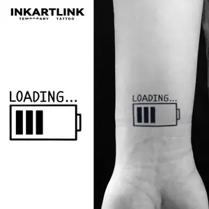 INKARTLINK [2 Sheets] "Loading..." Battery Temporary Tattoos, Funny Mood Indicator Fake Tattoo Stickers, Minimalist Creative Body Art for Teens
