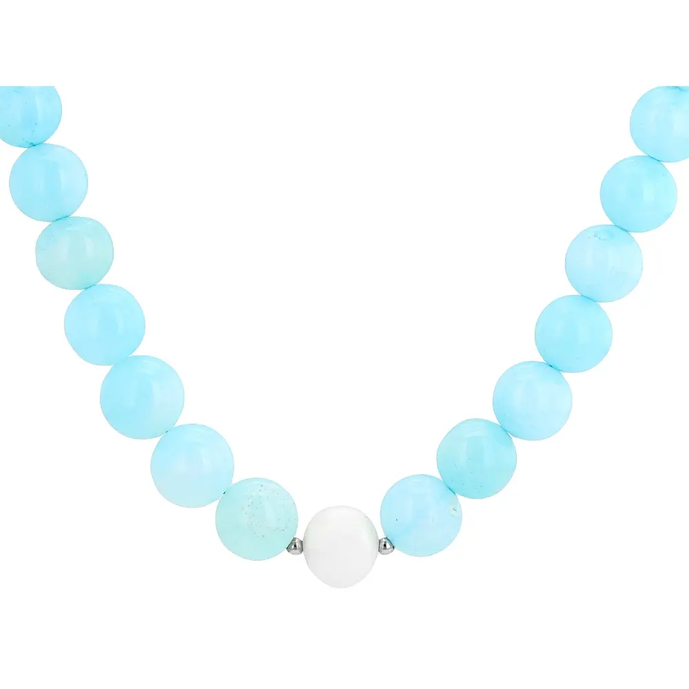 JTV Blue Opal & White Cultured Freshwater Pearl Rhodium-Over-Sterling Silver Necklace, White Pearl Jewelry, White Pearls