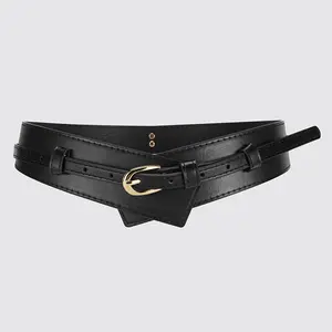 Women’s 2-in-1 Wide Waist Belt with Thin Buckle Strap, Adjustable Fashion Waist Cincher Belt for Dress Blazer Coat Jeans