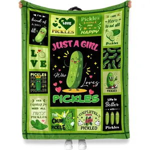 Cucumber Pickle Blanket Funny Dill Pickle Gifts for Pickle Lovers Girls Women, Just A Girl Who Loves Pickles, Pickle Themed Gifts Soft Cozy Flannel Food Throw Blanket Pickle Decor for Couch Birthday Gift Adults Kids