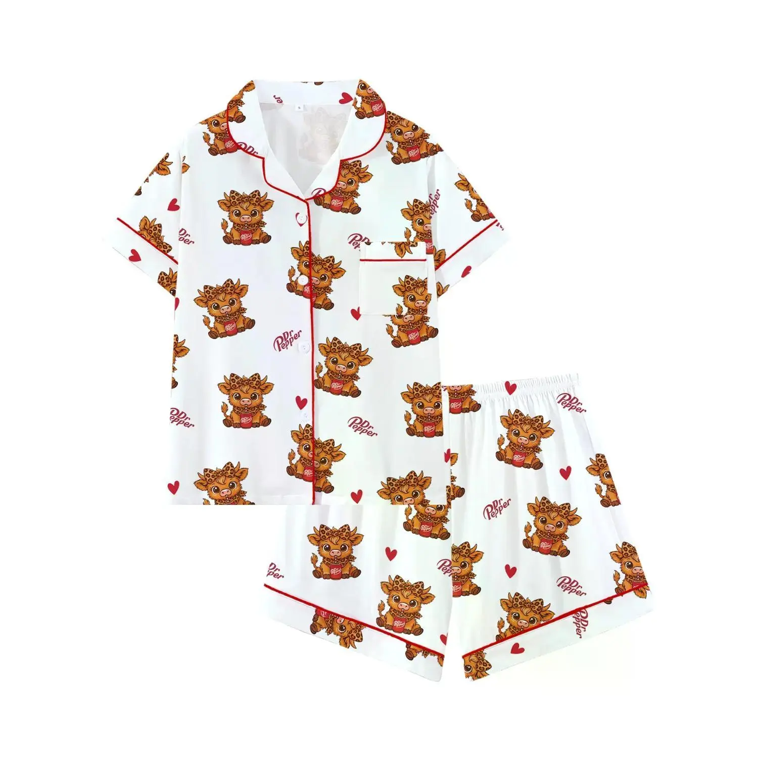Adorable Leopard & Cow Print Short Sleeve Sleepwear Set for Teen Girls – Cozy Cartoon Pajamas, Loose Fit All-Season Comfort, Ideal Gift Choice