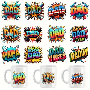 12Pcs/Set Father's Day DIY Glass Jar Packaging Stickers UV DTF High Self-Adhesive Transfer Paper Is Suitable For Decorating Cups And Bottles Decorative Stickers