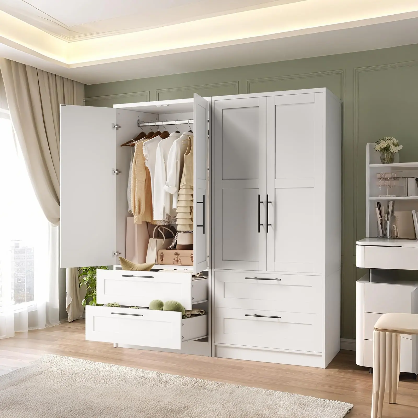 Modern Wooden Bedroom Wardrobe - Sleek White Finish - 2 Doors & 2 Drawers - Ample Hanging & Storage Space - Freestanding Armoire wide rocker chair party catering chicken nesting box outdoor rattan sectional set conversation auto repair garage