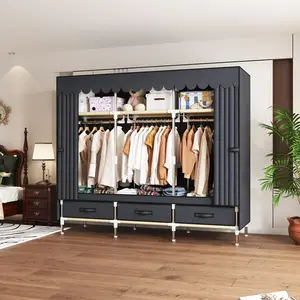 Portable Wardrobe Closet, Durable Closet with Cover for The Armoires Organization, Metal Frame with Grey Non-Woven Fabric,Portable Closet with Cover; 3 Drawers