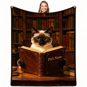 Custom Renaissance Pet Blanket, Royal Portrait Siamese Cat Blanket, Personalized With Name Flannel Throw, Soft Warm Decorative Blanket, Ideal Birthday Christmas Gift for Pet Lovers