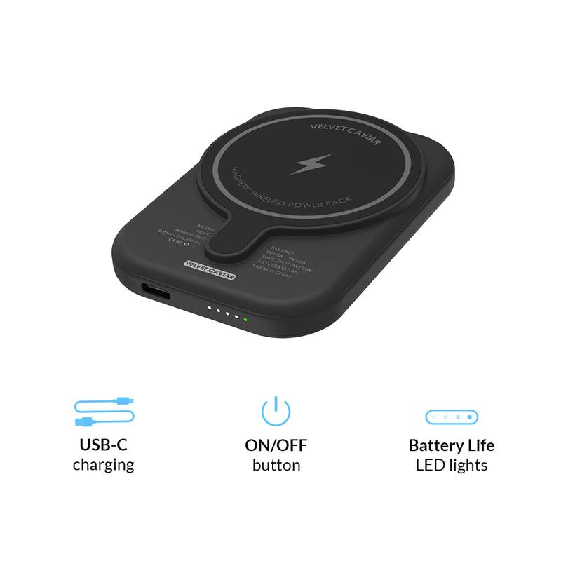 Velvet Caviar Black MagSafe Battery Power Pack - Fast Charging Extra Power, Strong Magnetic Grip Compatible iPhone Wireless Chargers