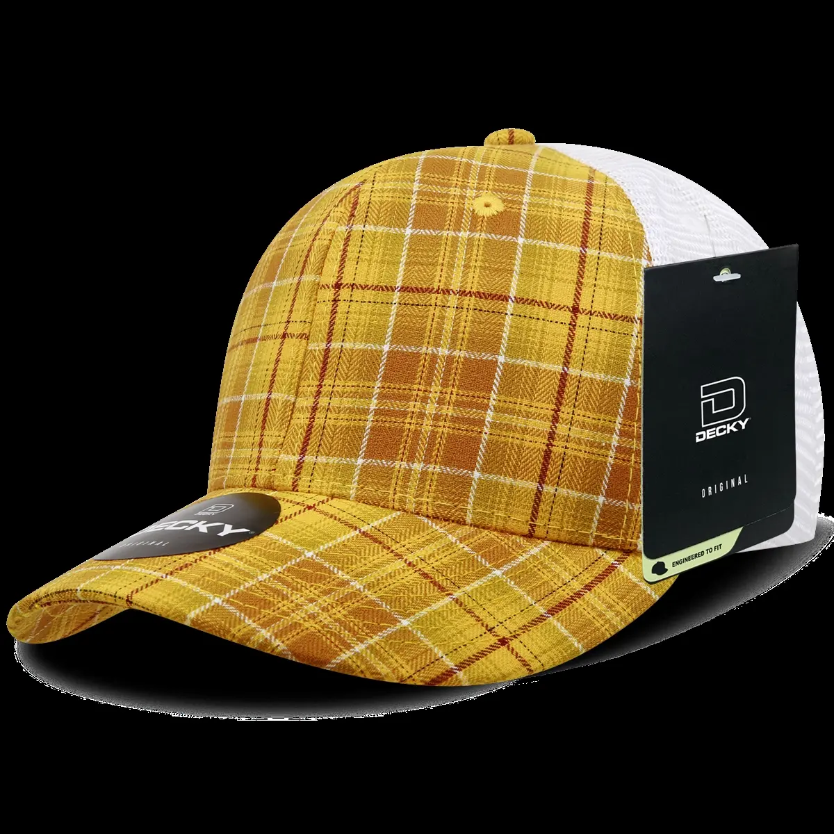 212 MAIN Dog & Cat Casual Plaid Trucker Snapback Mesh Cap, 6-Panel Mid Crown Pre-Curved Structured Design, 1-Size Fits Most, 6017-135 135-White