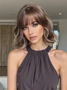 Women's Short Bob Wig, Wavy Wigs, Loose Wave Wig, Natural Look, Heat Resistant Soft Hair, Ideal for Cosplay & Daily Use, Comfortable Fit for Women