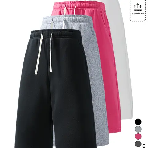 4-Pack Men’s High-Waist Adjustable Drawstring 3/4 Joggers, Straight Loose Fit with Side Storage Pockets, Lightweight and Breathable for Sports and Commuting, Easy to Wear