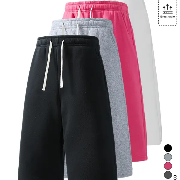 4-Pack Men’s High-Waist Adjustable Drawstring 3/4 Joggers, Straight Loose Fit with Side Storage Pockets, Lightweight and Breathable for Sports and Commuting, Easy to Wear