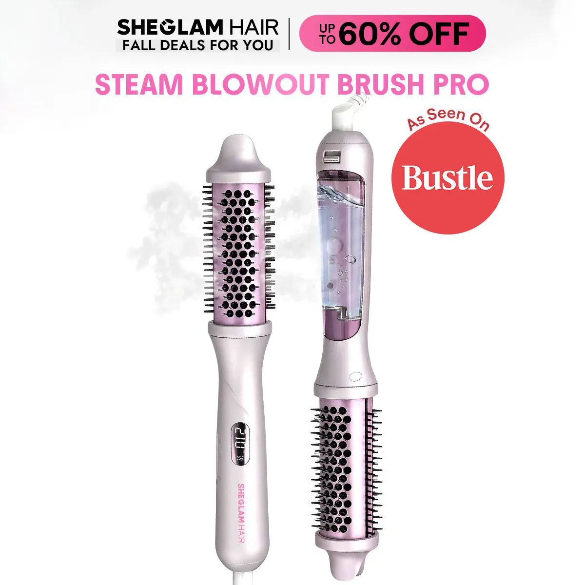 【Cardi-B Approved】SHEGLAM HAIR Hydra Shot Steam Blowout Brush Pro 1.5" 4-in-1 Steam Thermal Brush | 3X Faster Blowouts | Less Heat Damage | Anti-Frizz Nano Steam | Scald-Proof | Long-Lasting Glossy Volume | Bama Curl | Universal Voltage