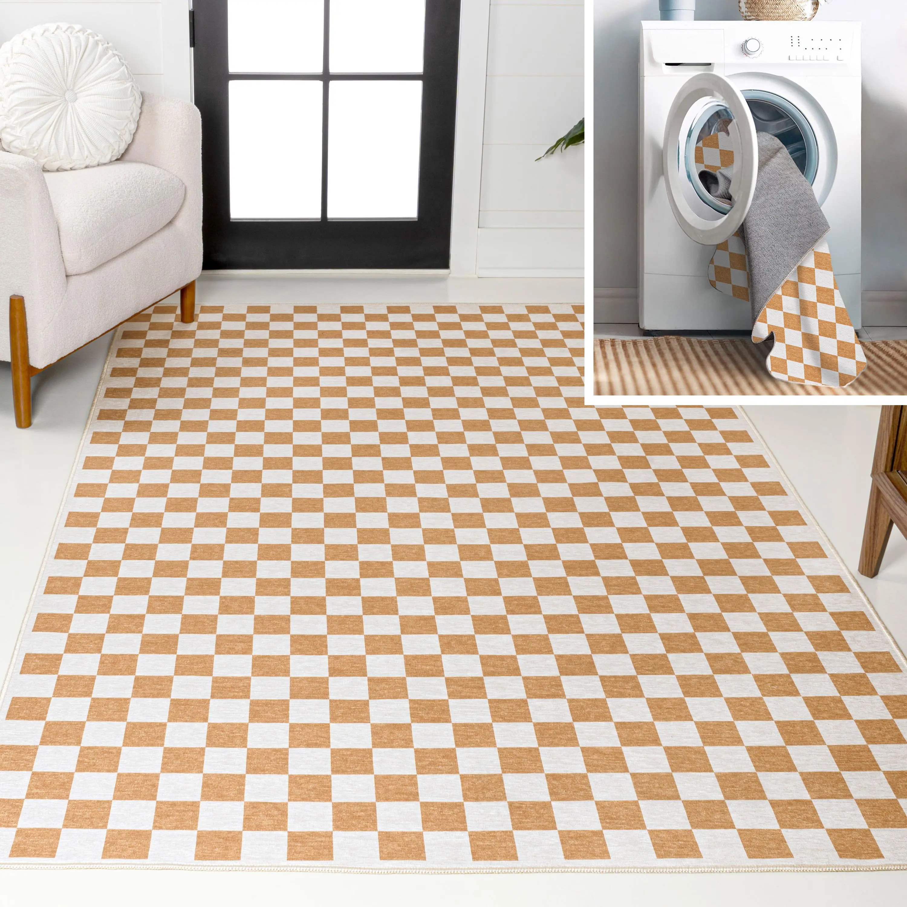 JONATHAN Y Ainsley Modern Cottage Checkerboard Washable Area Rug; for Living Room, Kitchen, Bedroom, Dining Room, Office
