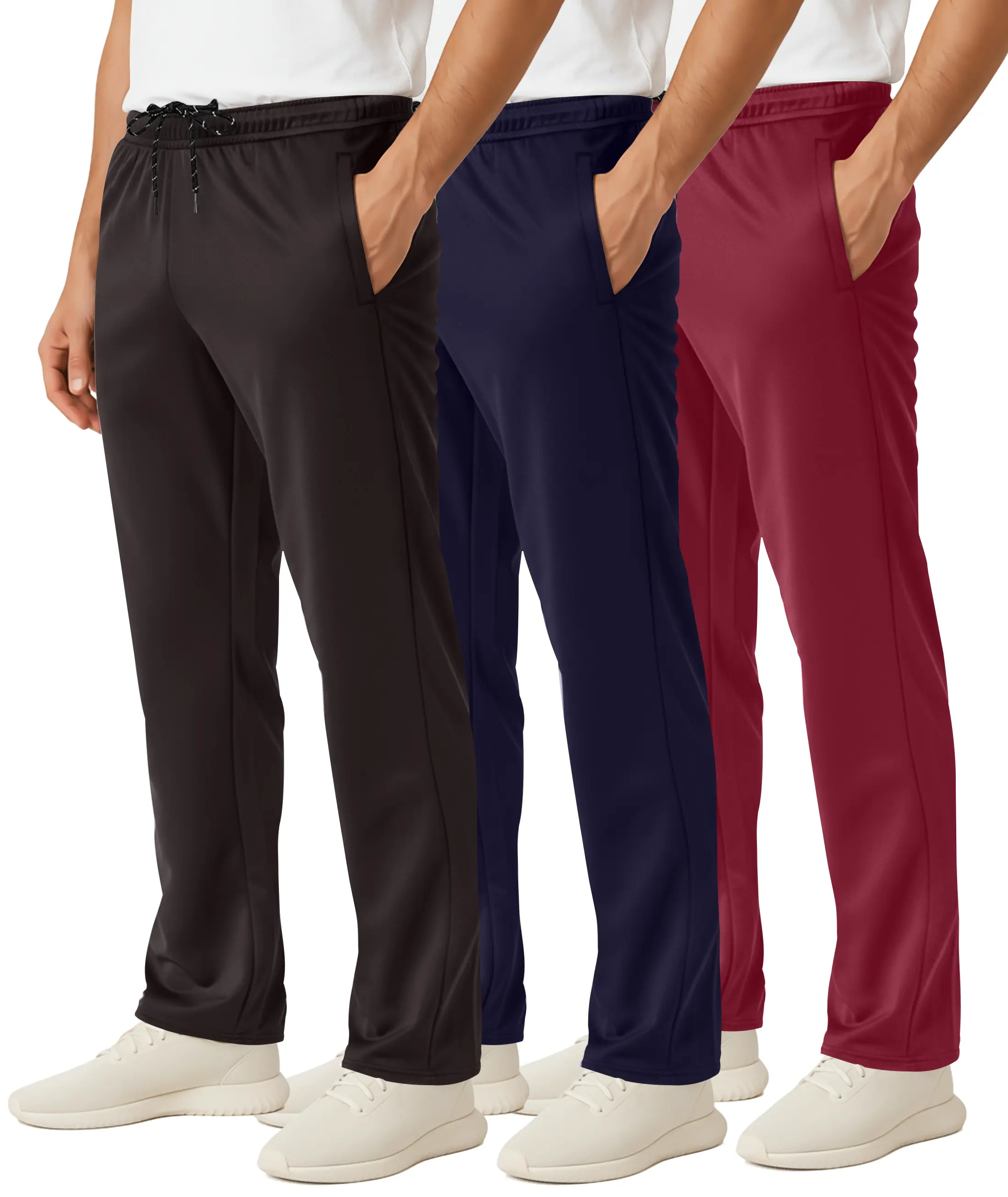 Real Essentials 3 Pack: Men's Mesh Open Bottom Sweatpants Gym Active Athletic Workout Casual Pants with Pockets (Big & Tall)