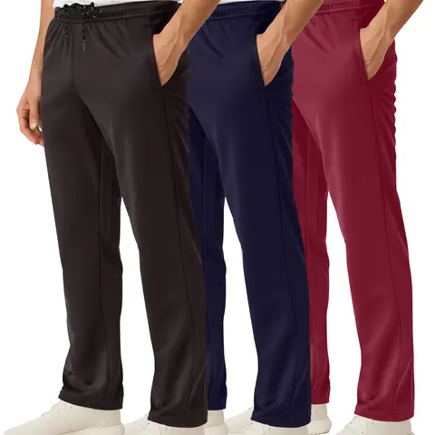 Real Essentials 3 Pack: Men's Mesh Open Bottom Sweatpants Gym Active Athletic Workout Casual Pants with Pockets (Big & Tall)