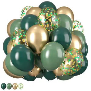 27pcs Green and Gold Latex Balloons, Glossy Balloon Shine, 12/10inch Sage Green Metallic Gold Balloons, with Green Gold Confetti Balloons, for Christmas Party Decoration, Halloween decorations, engagement, wedding Balloon Decorations Kit