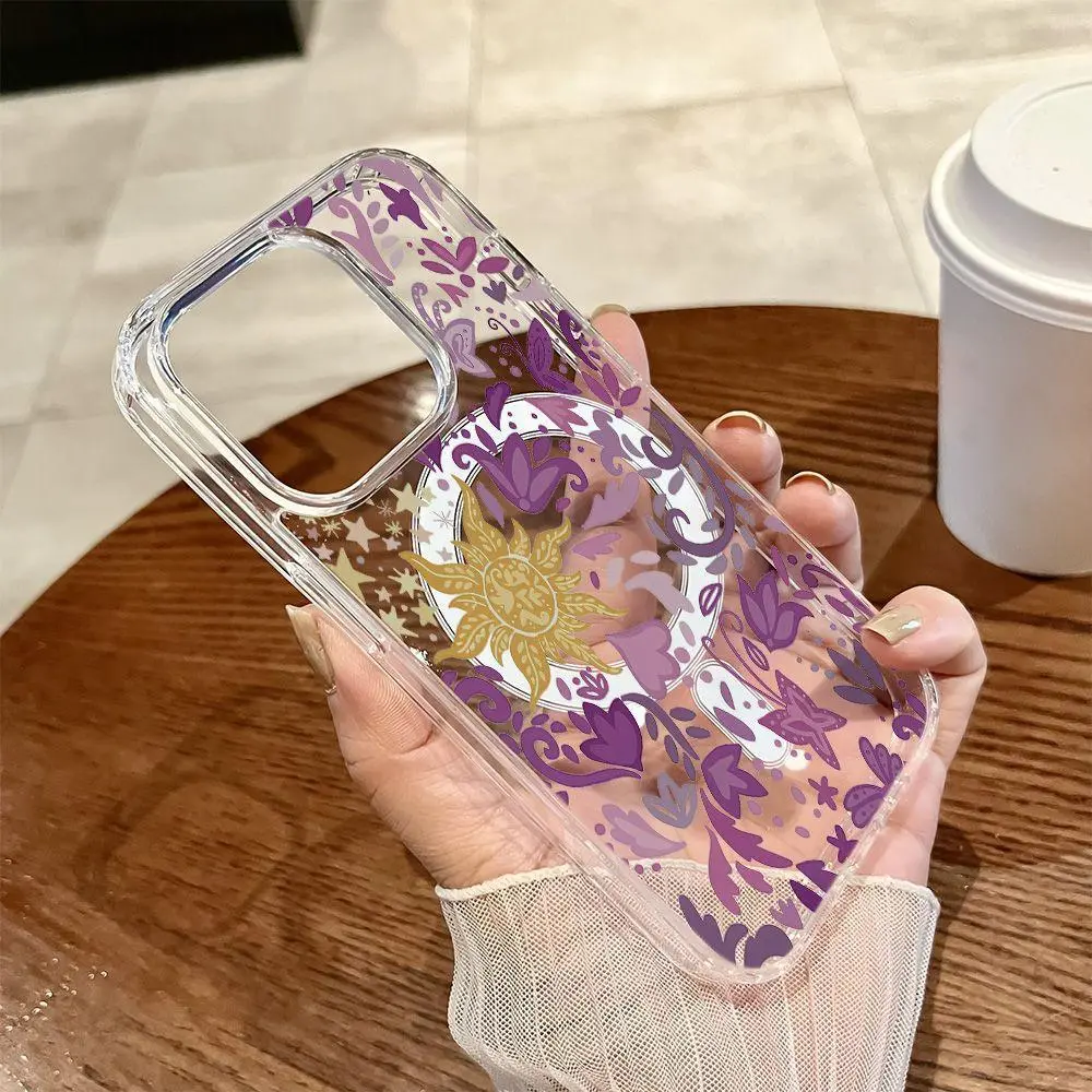 Princess Core Celestial Sun Magnetic Case for iPhone17 16 15 14 13 12 11 Pro Max, Aesthetic Purple Floral Clear Soft TPU Case Support MagSafe Wireless Charging