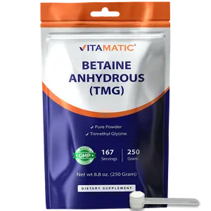 Vitamatic Betaine Anhydrous (TMG) Powder – 250 g (8.8 oz) – 167 Servings – Pure Trimethylglycine – Unflavored – Non-GMO, Gluten Free