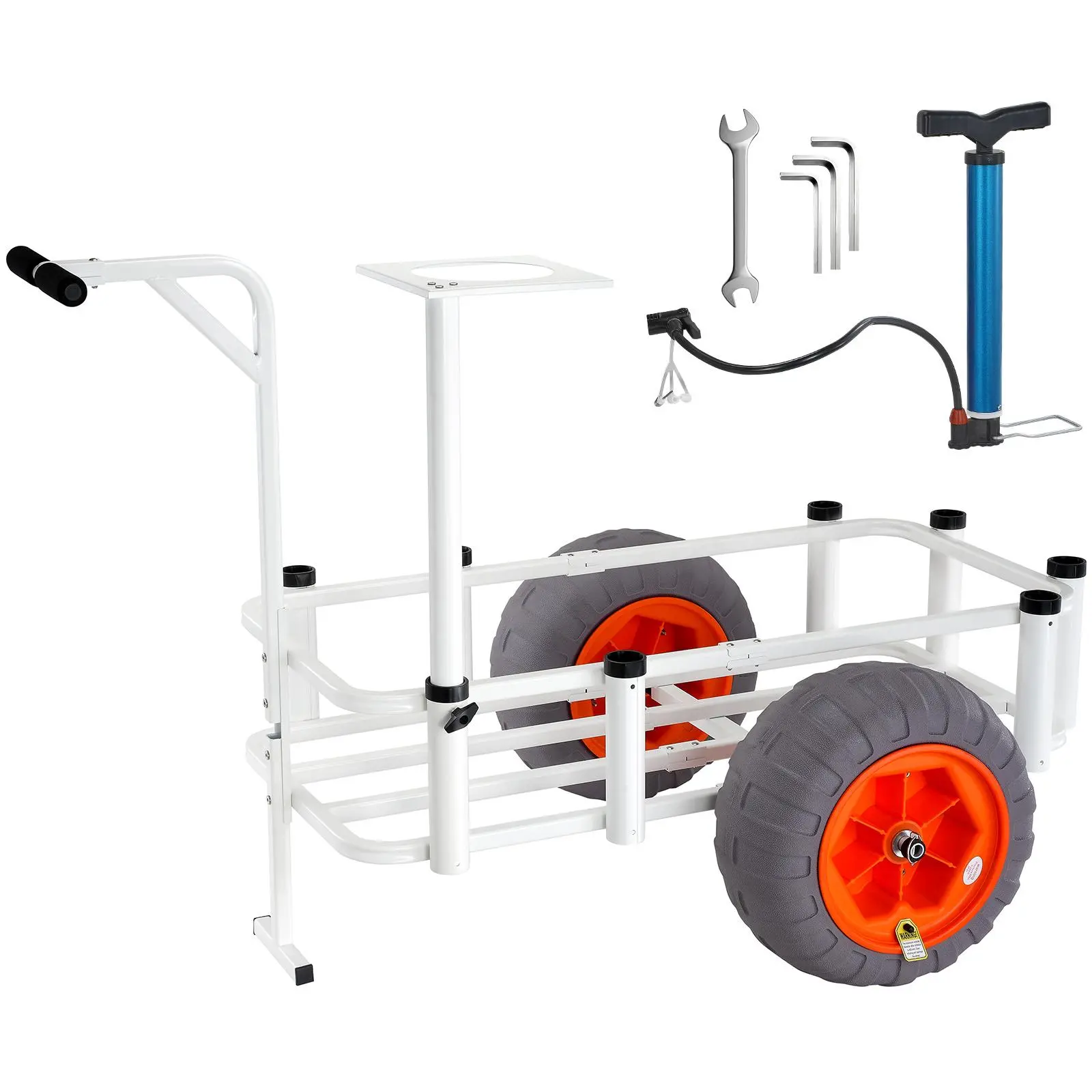 【BackToSchool】VEVOR Heavy Duty Beach Fishing Cart, 350 lbs Load Capacity, 41.5 x 18 x 8 in Marine Transport Wagon Trolley with 16-inch PU Balloon Transport Wheels, 8 Rod Holders, Simple Pin Setup Saves Setup Time for Sand, Pier, Picnic