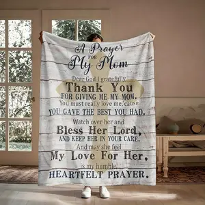 Prayer For Mom Flannel Blanket, Dear God Thank You For My Mom Cross Pattern Soft Warm Throw, Cozy Nap Blanket for Sofa Couch Bed Travel, Religious Gift for Mom Mother from Daughter Son, Mother's Day Birthday Christmas Thanksgiving Holiday Gift