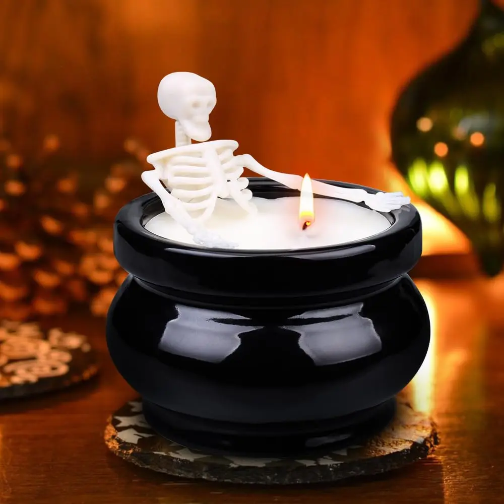 Skeleton Candle Halloween Decorations Indoor, Gothic Vintage Fall Decor for Farmhouse Apartment Table Desk, Unique Witchy Gifts for Men Women