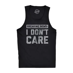 Mens Fitness Tank Breaking News I Don't Care Tanktop Funny Sarcastic Graphic Novelty Tank Funny Workout Shirt for Men with Plus Sizes Funny Introvert Sleeveless Tee Novelty Tank Tops for Guys Black