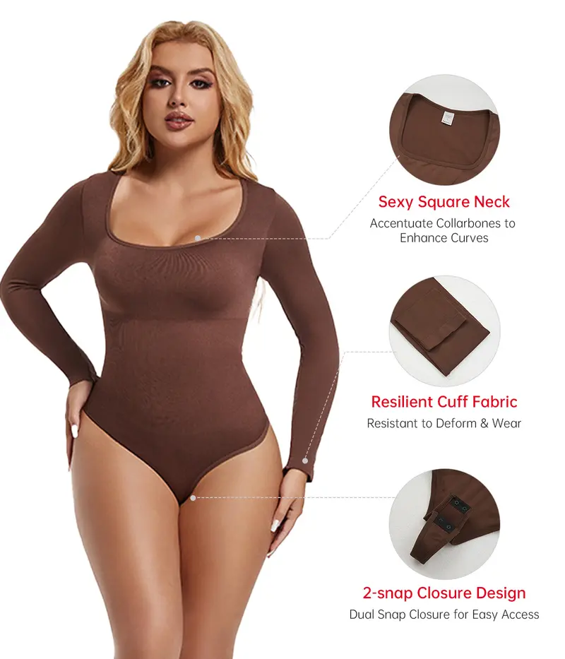 Product Introduction of VVL BlackFriday Long Sleeve Square Neck Thong Bodysuit Seamless Full Body Tummy Control Comfortable and Stylish Daily Wear Shapewear 9