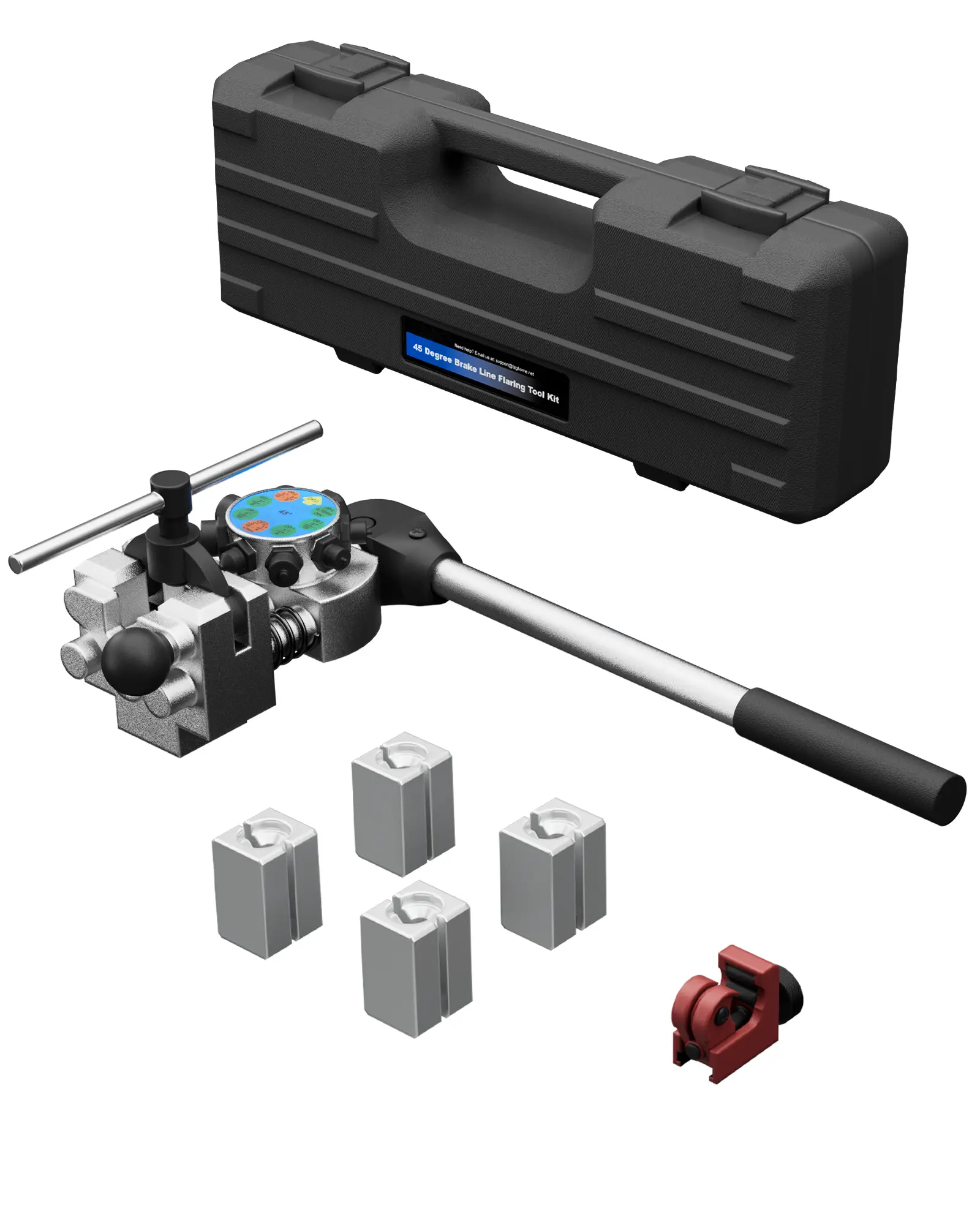 Professional 45-Degree Brake Line Flaring Tool Kit (1 Kit) - Single, Bubble & Double Flare for Steel, Copper Tubing, 3/16" Tubing, 4.75mm Lines, 4 Size Dies (1/4",5/16",3/8") - Plumbing Tools for DIY Auto Brake Repair