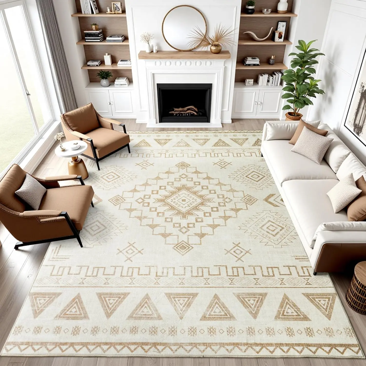【Back to School】【Dorm Essentials】EIKIONE Western Rustic Aztec Navajo Rug Machine Washable Non-Toxic Soft Anti-Slip Sizes 4x6-8x10 for Bedroom Living Room Nook Waterproof Stain-Resistant Easy Clean Solid Craftsmanship US Fast Shipping After-Sales s