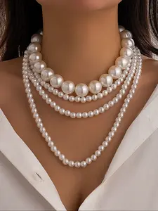 Pearl Necklace Set Short Round Neck Chain Long Multi-Layer Vintage Style Daily Commute Luxurious Party Versatile Accessory Faux Pearl Jewelry