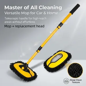 Extendable Car Wash Mop with 15degrees Curved Handle, Microfiber Chenille Head, Scratch-Free & Lint-Free Cleaning Brush for Car, Truck, SUV, RV Detailing