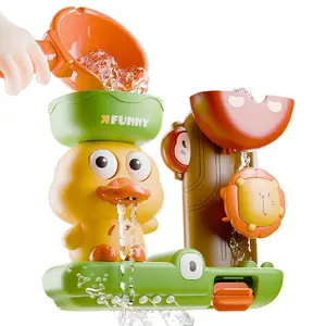 Colorful cartoon ducks and friends playing with water set-interactive bath toys, strong suction cups and water spoons in the bathroom. Interesting bathtub toys are suitable for young boys and girls aged 2-4.